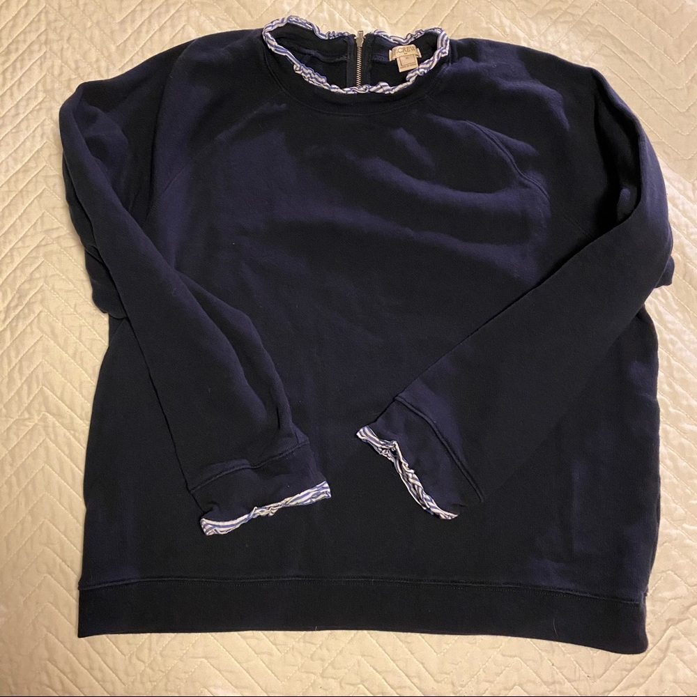 J. Crew Navy Ruffle Trim Sweatshirt Sz XL